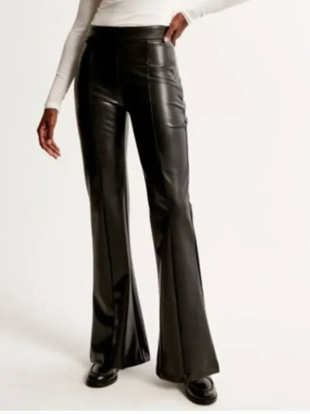 Abercrombie & Fitch NWT Vegan Leather Split Hem Flare Pants Size Small Long